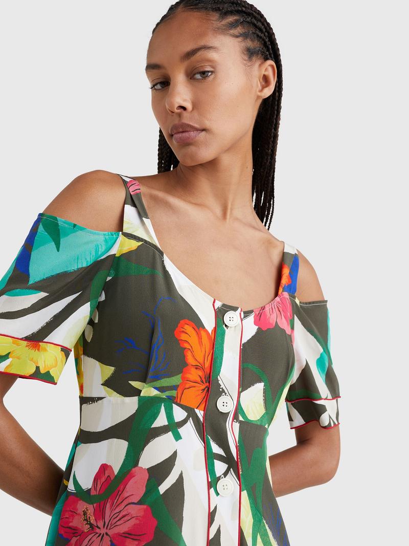 Női Tommy Hilfiger Silk Hawaiian Maxi Dresses Színes | HU 118NWY